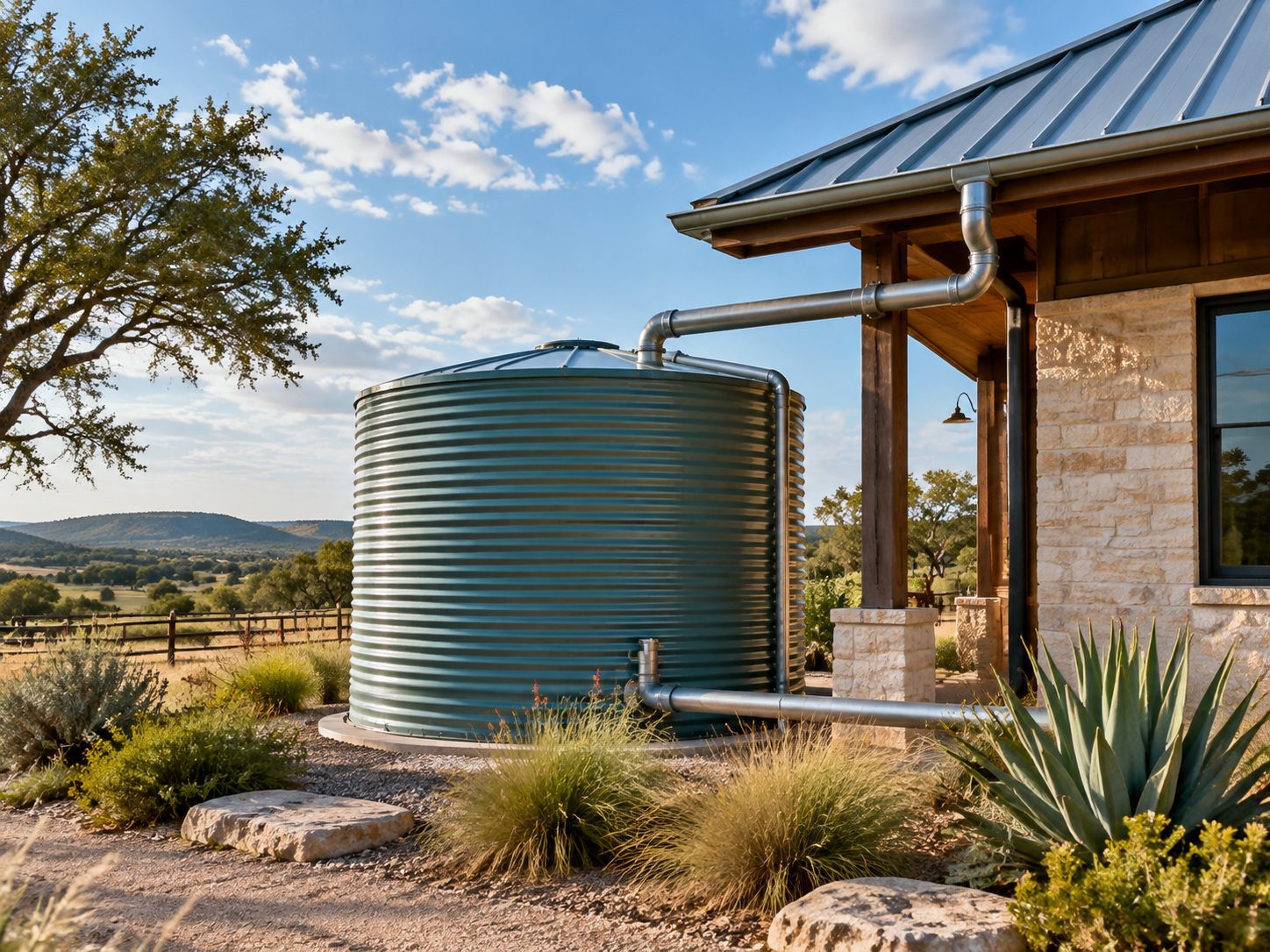 Illustration of rainwater cistern at Texas ranch